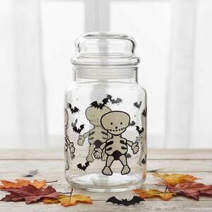Halloween Skeleton Glass Canister Jar Goth Decor Spooky Storage
